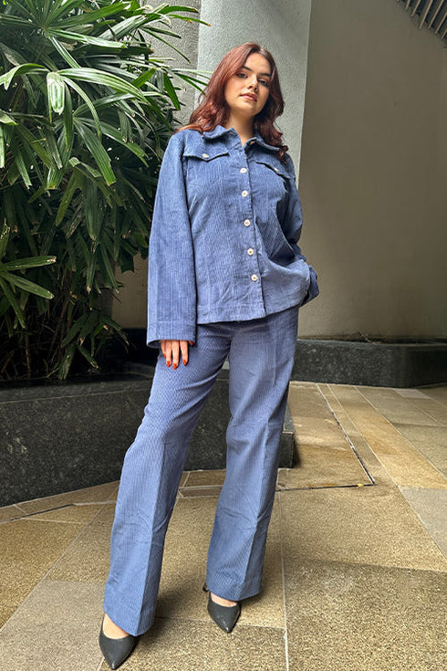 Emma Blue Corduroy Winter Coord Set